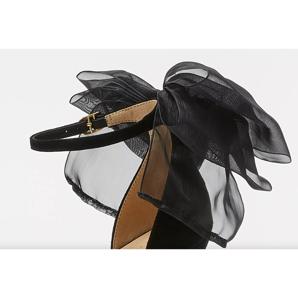 NEW ANN TAYLOR BLACK ORGANZA BOW SUEDE PUMPS HIGH HEELS SHOES SZ 10 - Picture 3 of 4